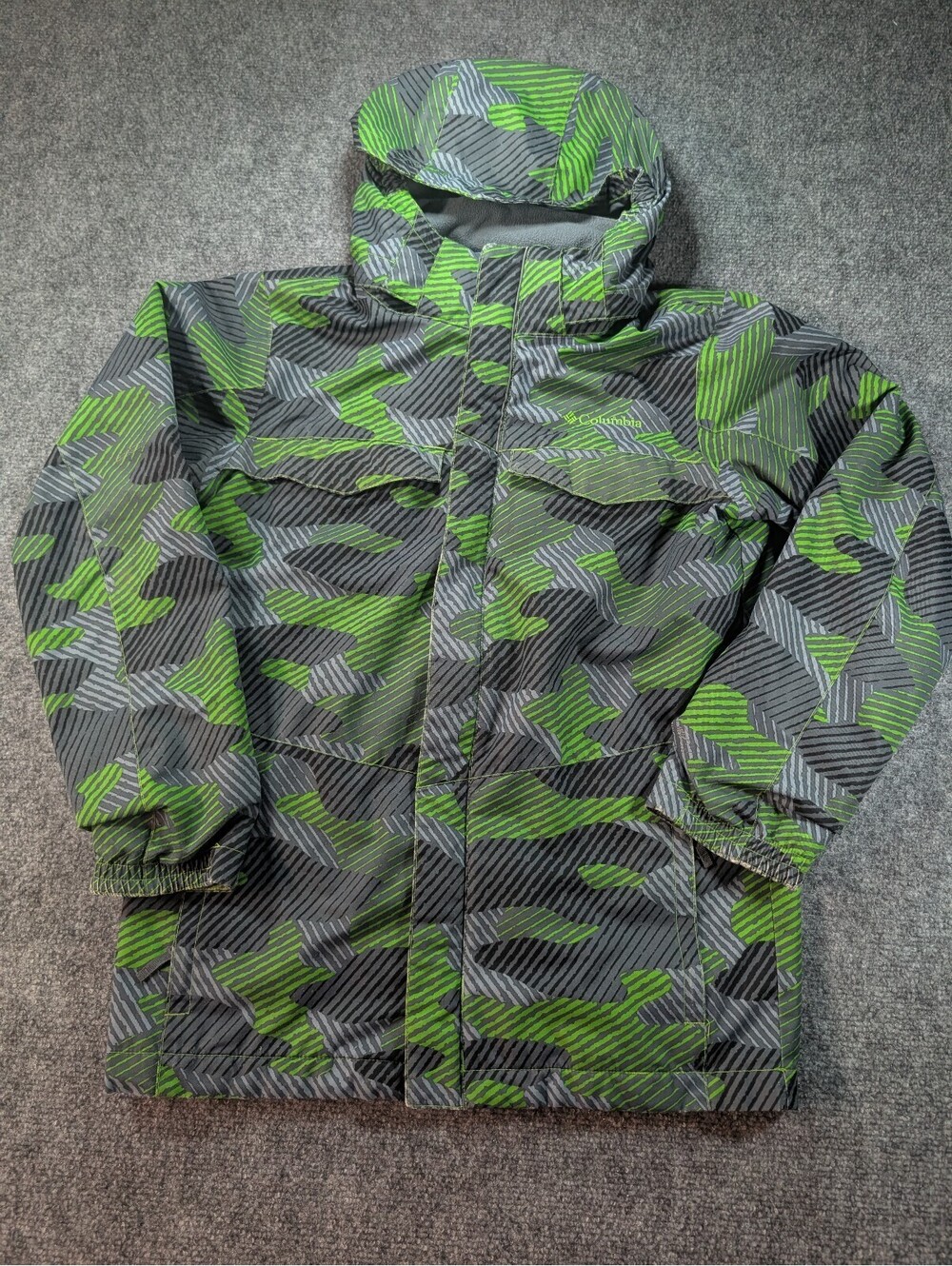 Columbia Interchange Waterproof Windbreaker Jacket Youth Medium Green Gray